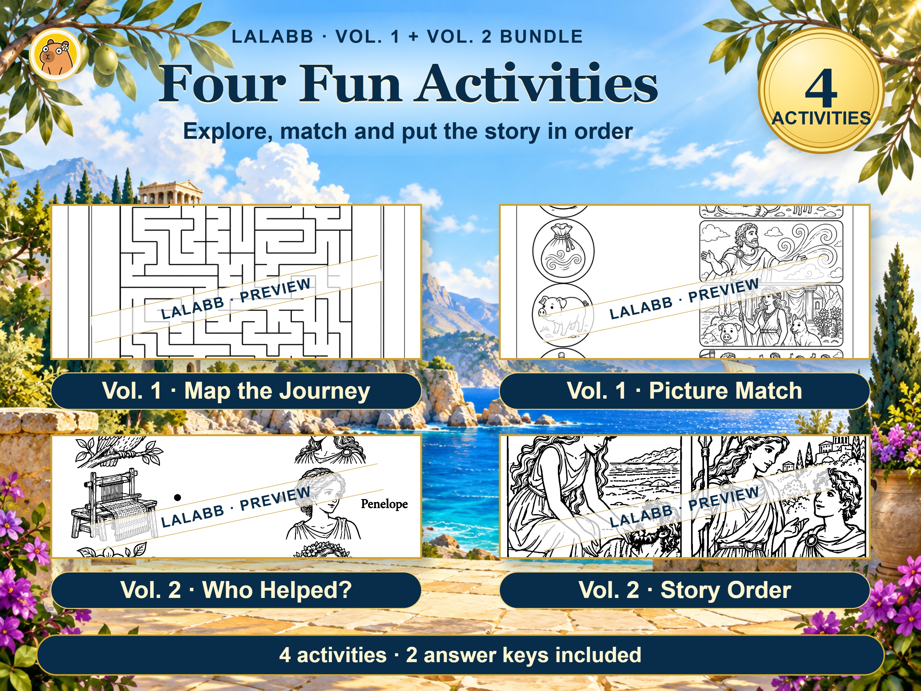 Approved bundle promotional preview: Four printable activities